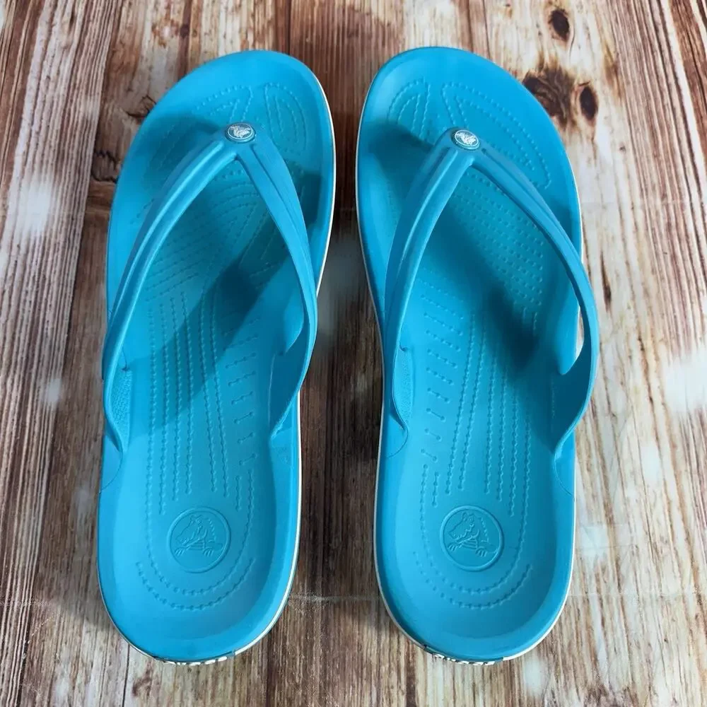 Crocs CROCBAND FLIP Flops Mens Size 12 Teal Blue Thong Sandals Open Toe Shoes